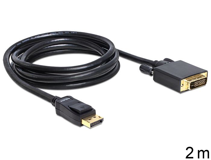 DeLock Displayport 1.2 male > DVI-I (Dual Link) male passive cable 2m Black