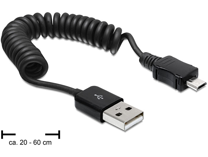 DeLock Cable USB 2.0-A male > USB micro-B male coiled cable