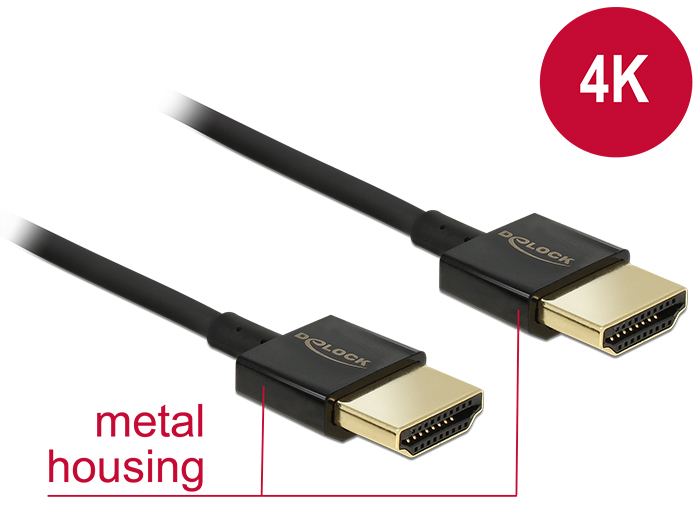 DeLock Cable High Speed HDMI with Ethernet - HDMI-A male > HDMI-A male 3D 4K 1m Slim High Quality