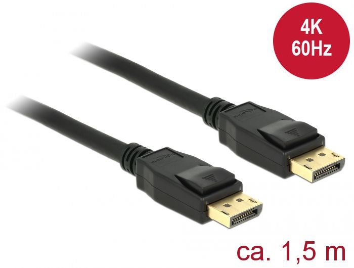 DeLock Displayport 1.2 male > Displayport male 4K 60 Hz 1,5m Cable Black