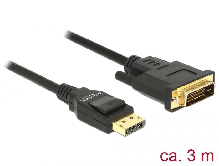 DeLock Displayport 1.2 male > DVI-D (Single Link) male passive 3m Black Cable