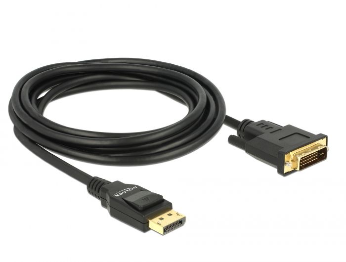 DeLock Displayport 1.2 male > DVI-D (Single Link) male passive 3m Black Cable