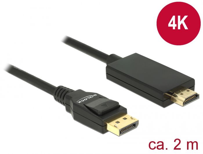 DeLock DisplayPort 1.2 male > High Speed HDMI-A male passive 4K 2m Cable Black