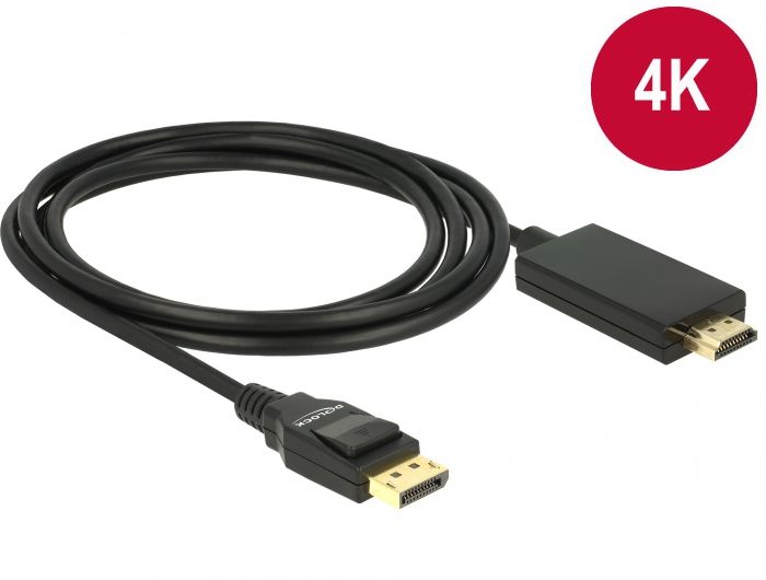 DeLock DisplayPort 1.2 male > High Speed HDMI-A male passive 4K 2m Cable Black