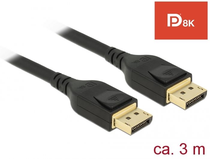 DeLock DisplayPort cable 8K 60 Hz 3m DP 8K certified Black