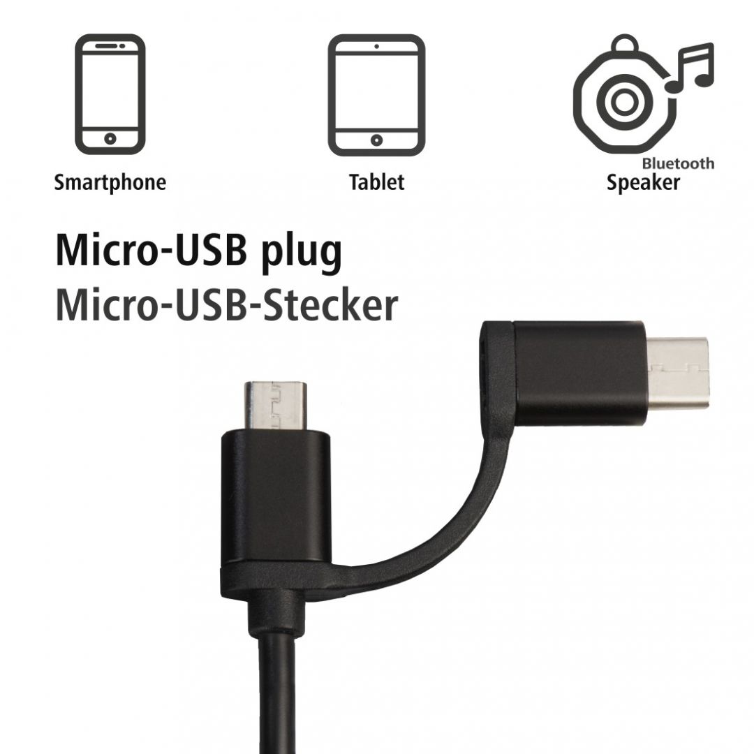 Hama 4-in-1 microUSB cable with USB-C adapter data charging OTG 1m Black