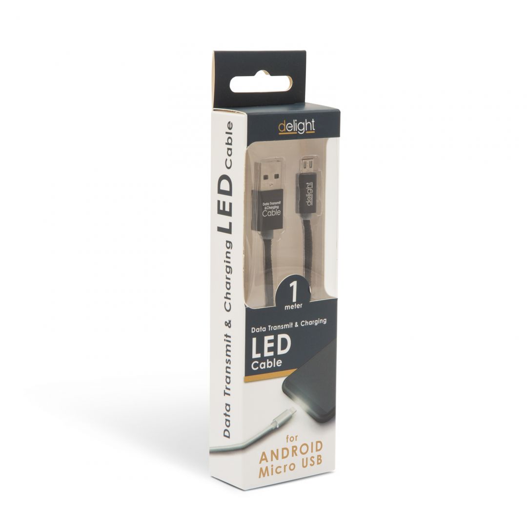 Delight MicroUSB Adatkábel LED Black