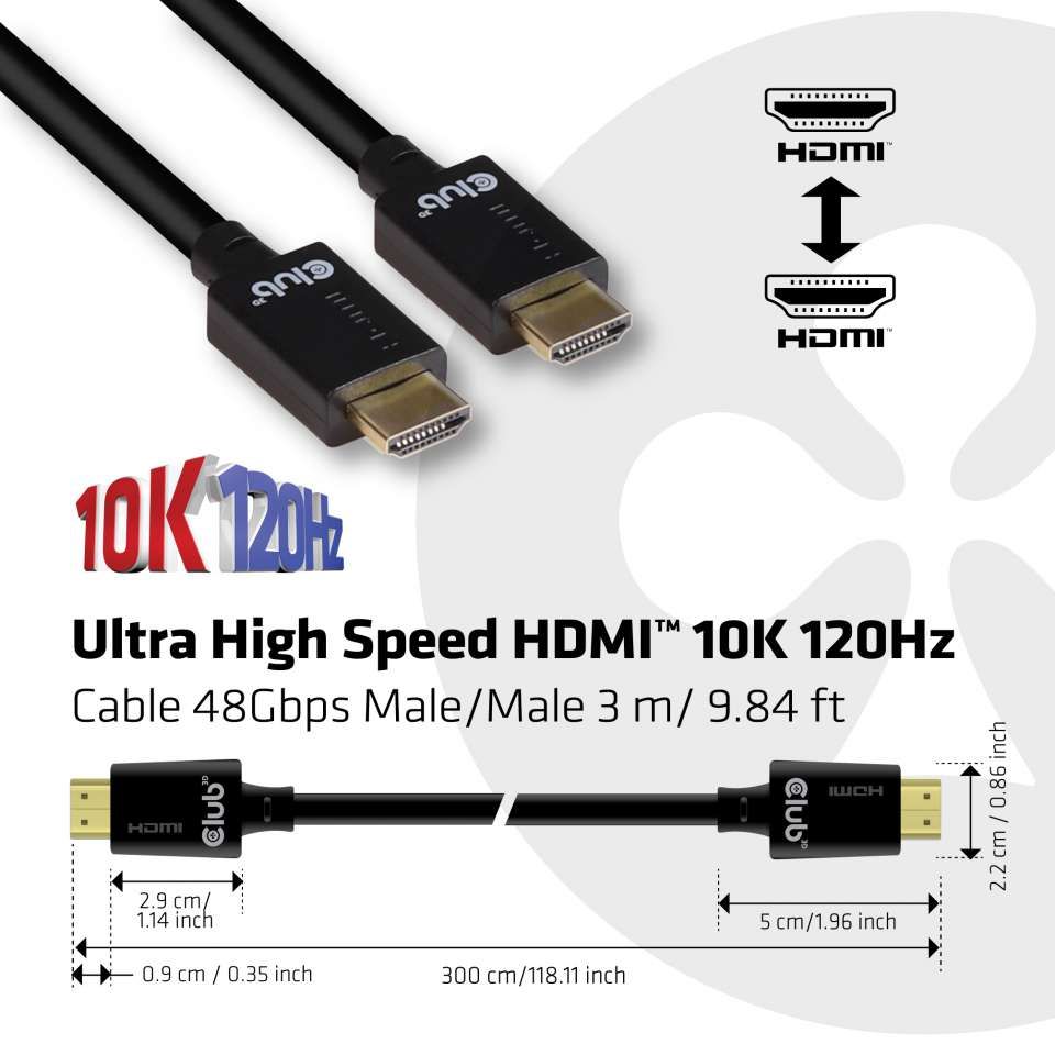 Club3D Ultra High Speed HDMI Cable 10K 120Hz 48Gbps M/M 3m Black