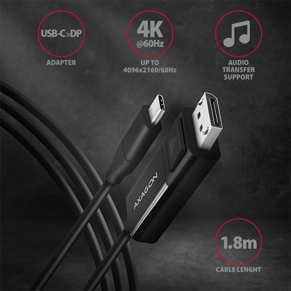 AXAGON RVC-DPC USB-C > DisplayPort cable 1,8m Black