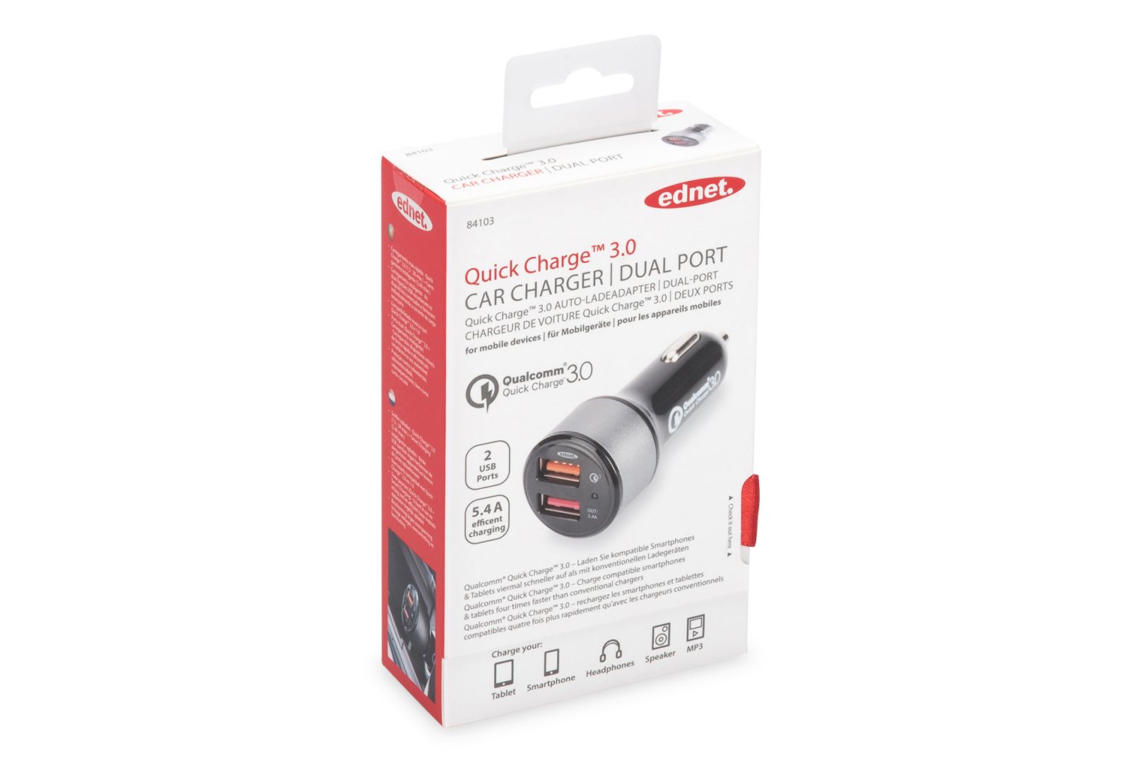 Ednet Quick Charge 3.0 Car Charger, 2 Port