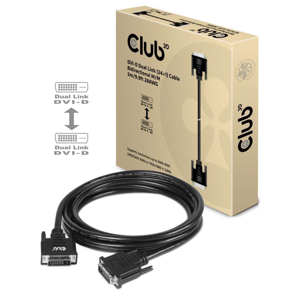 Club3D DVI-D (Dual Link) Bidirectional cable 3m Black