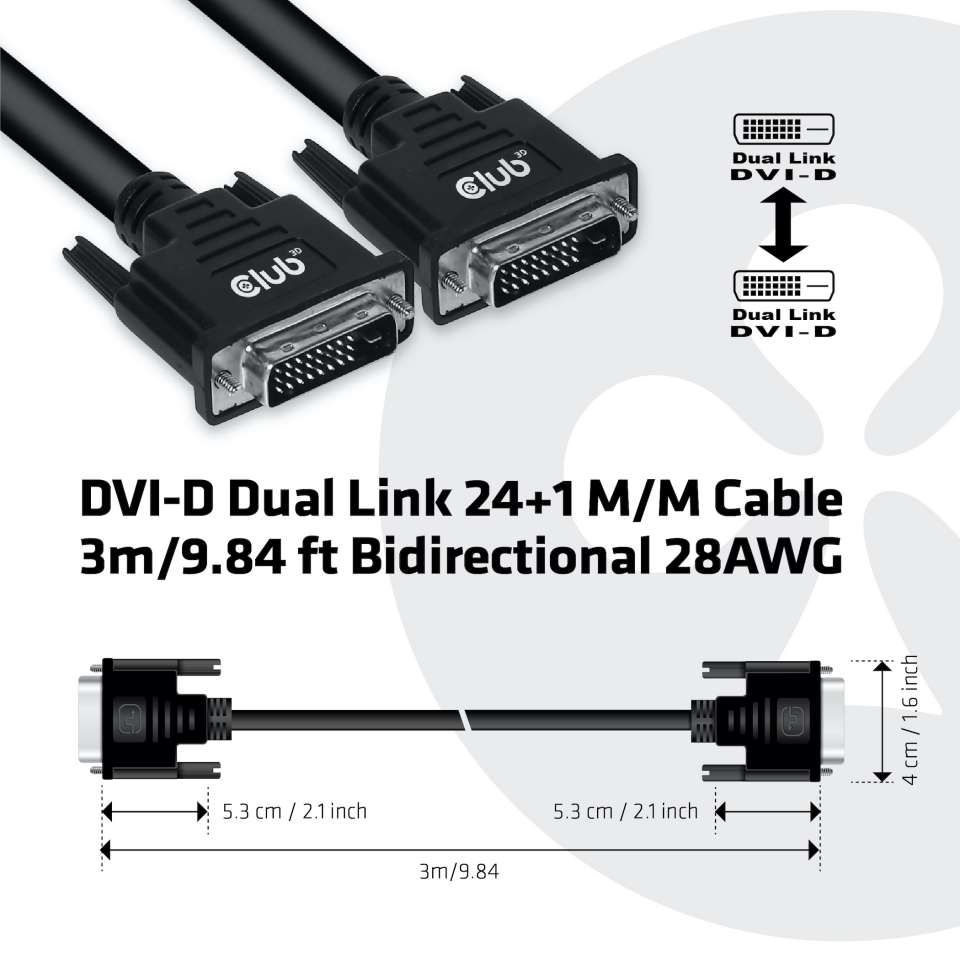 Club3D DVI-D (Dual Link) Bidirectional cable 3m Black