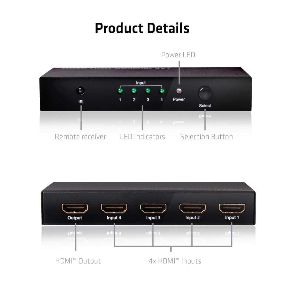 Club3D SenseVision HDMI 2.0 UHD 4 port Switchbox