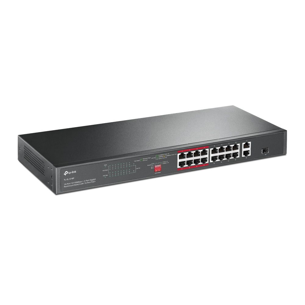 TP-Link TL-SL1218P 16Port 10/100 Mbps + 2Port Gigabit Rackmount Switch with 16Port PoE+