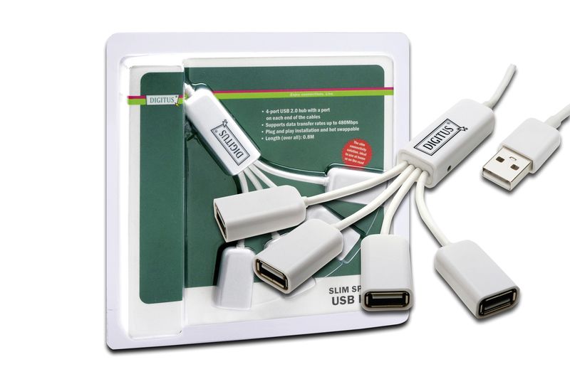 Digitus DA-70216 Slim Spider USB Hub 4-port White