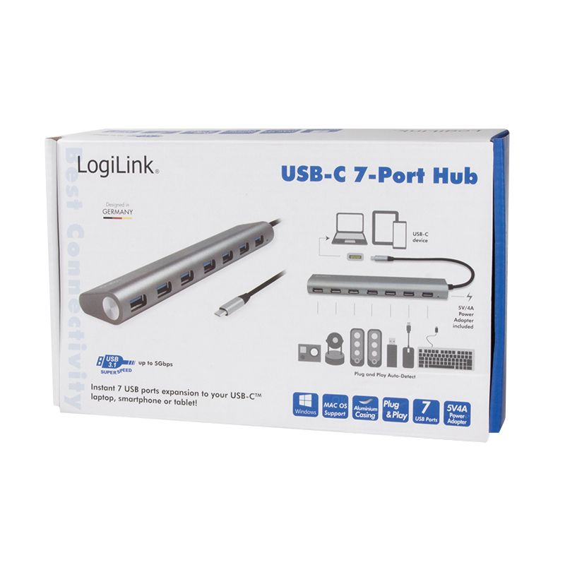 Logilink UA0310 USB-C 3.1 7-port hub with aluminum casing