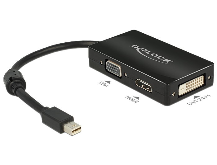 DeLock Adapter mini Displayport 1.1 male > VGA / HDMI / DVI female Passive Black