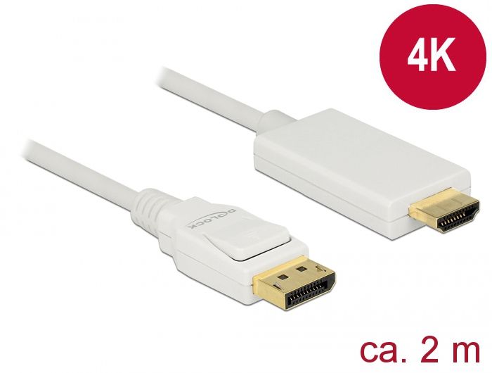 DeLock Displayport 1.2 male > High Speed HDMI-A male passive 4K 2m White