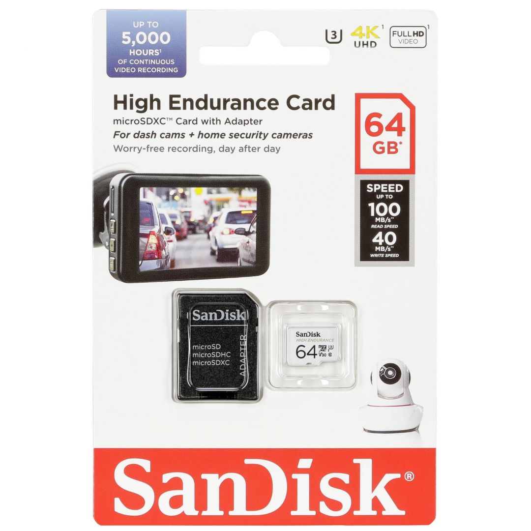 Sandisk 64GB microSDXC High Endurance CL10 U3 V30 + adapterrel