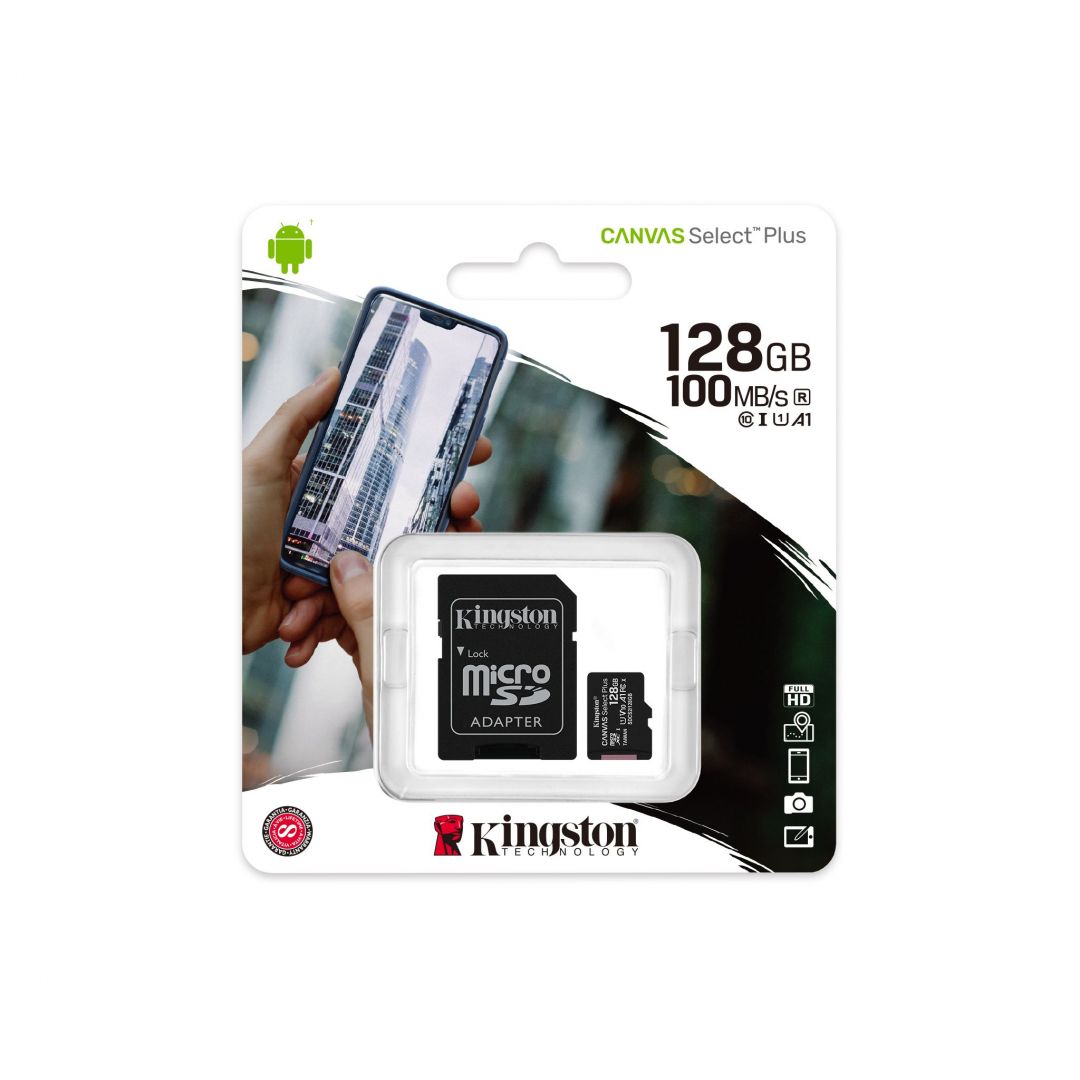 Kingston 128GB microSDXC Canvas Select Plus 100R A1 C10 Card + adapterrel