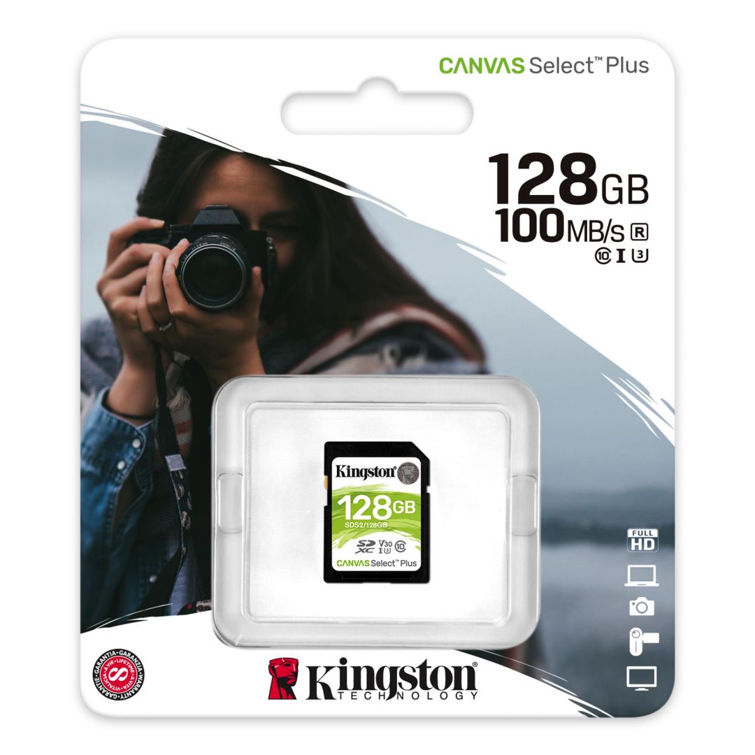 Kingston 128GB SDXC Canvas Select Plus 100R C10 UHS-I U3 V30