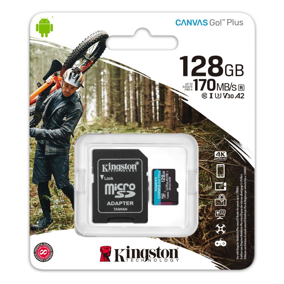 Kingston 128GB microSDXC Canvas Go! Plus 170R A2 U3 V30 Card + adapterrel