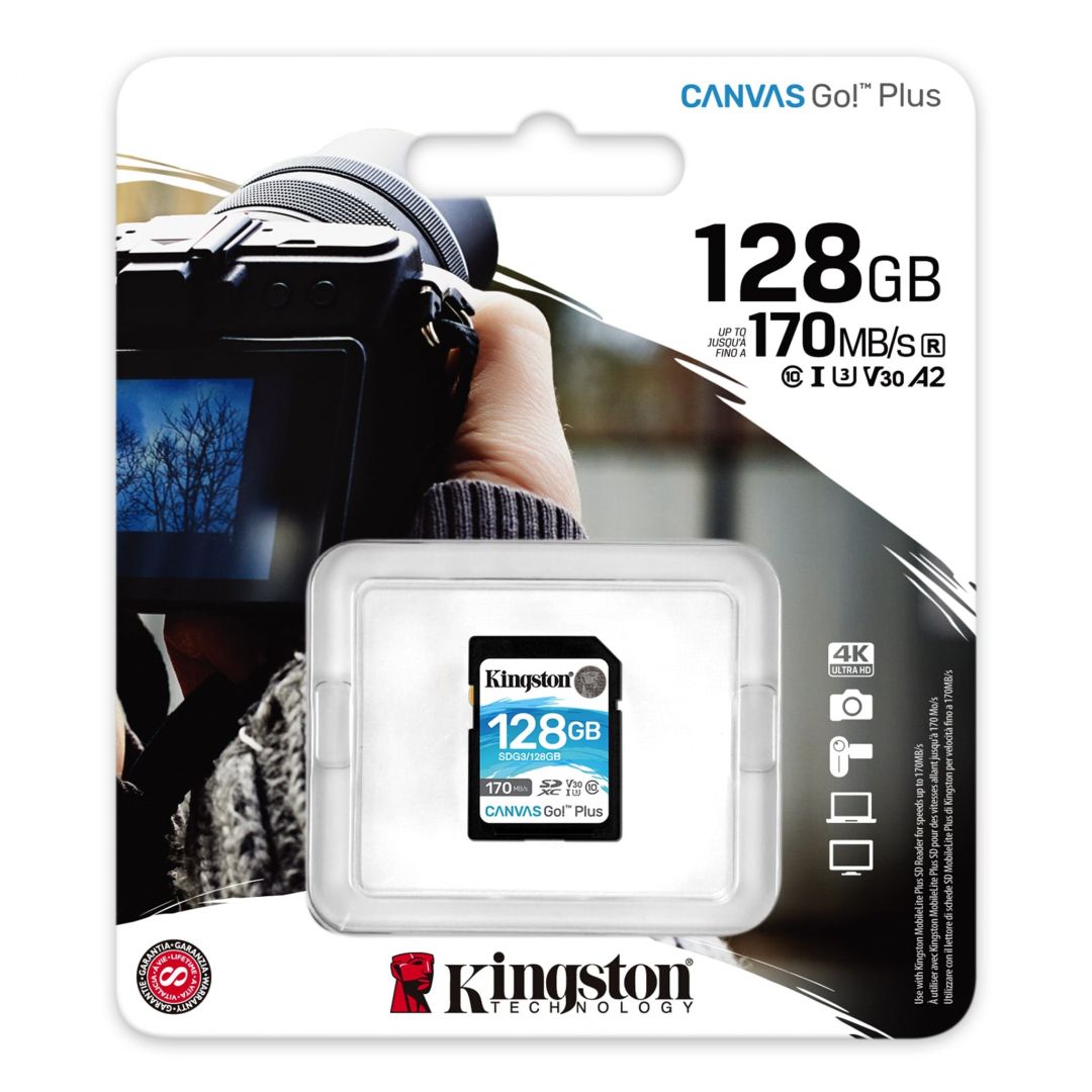 Kingston 128GB SDXC Canvas Go! Plus 170R C10 UHS-I U3 V30