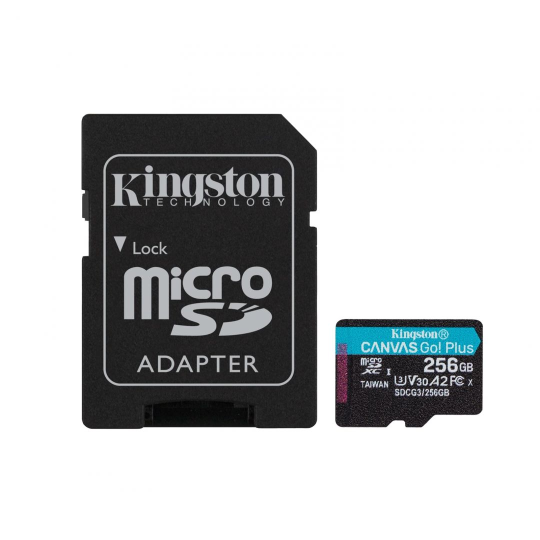 Kingston 256GB microSDXC Canvas Go! Plus 170R A2 U3 V30 Card + adapterrel