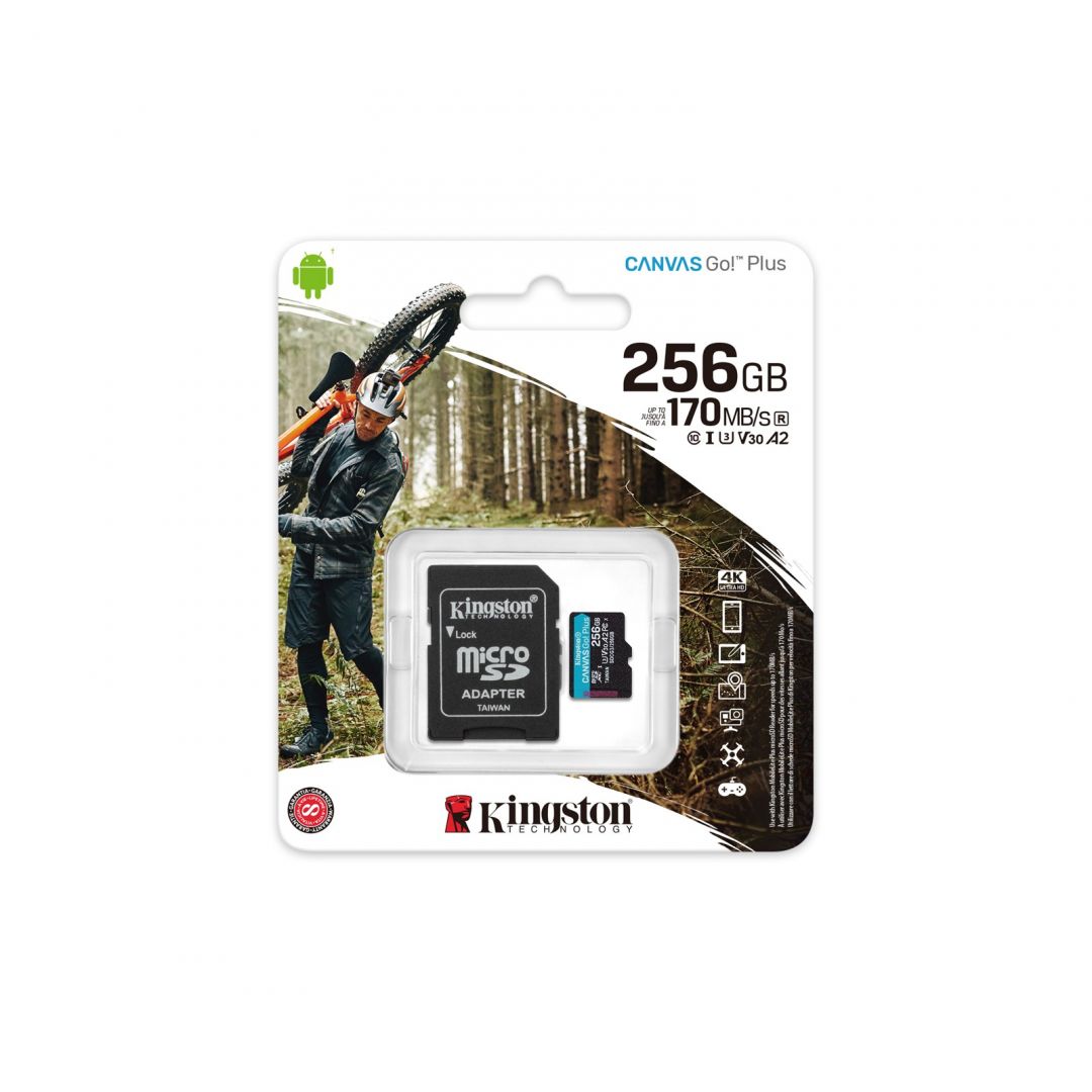 Kingston 256GB microSDXC Canvas Go! Plus 170R A2 U3 V30 Card + adapterrel