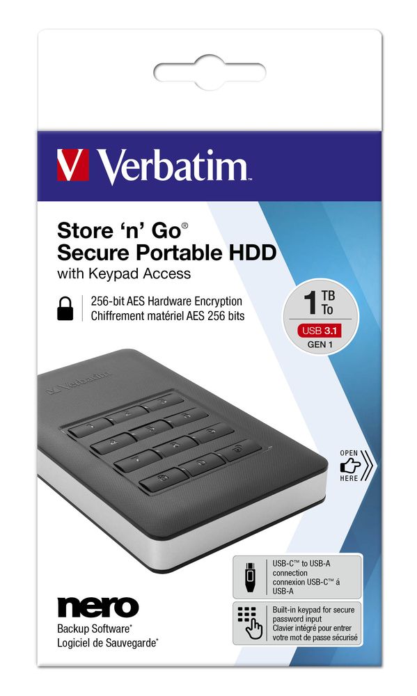 Verbatim 1TB 2,5" Store 'n' Go Secure Portable HDD with Keypad Access