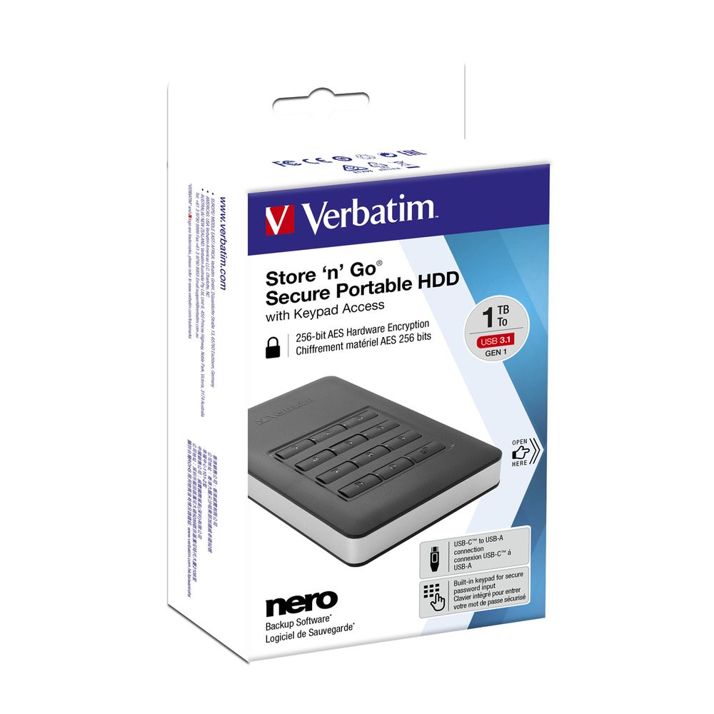 Verbatim 1TB 2,5" Store 'n' Go Secure Portable HDD with Keypad Access