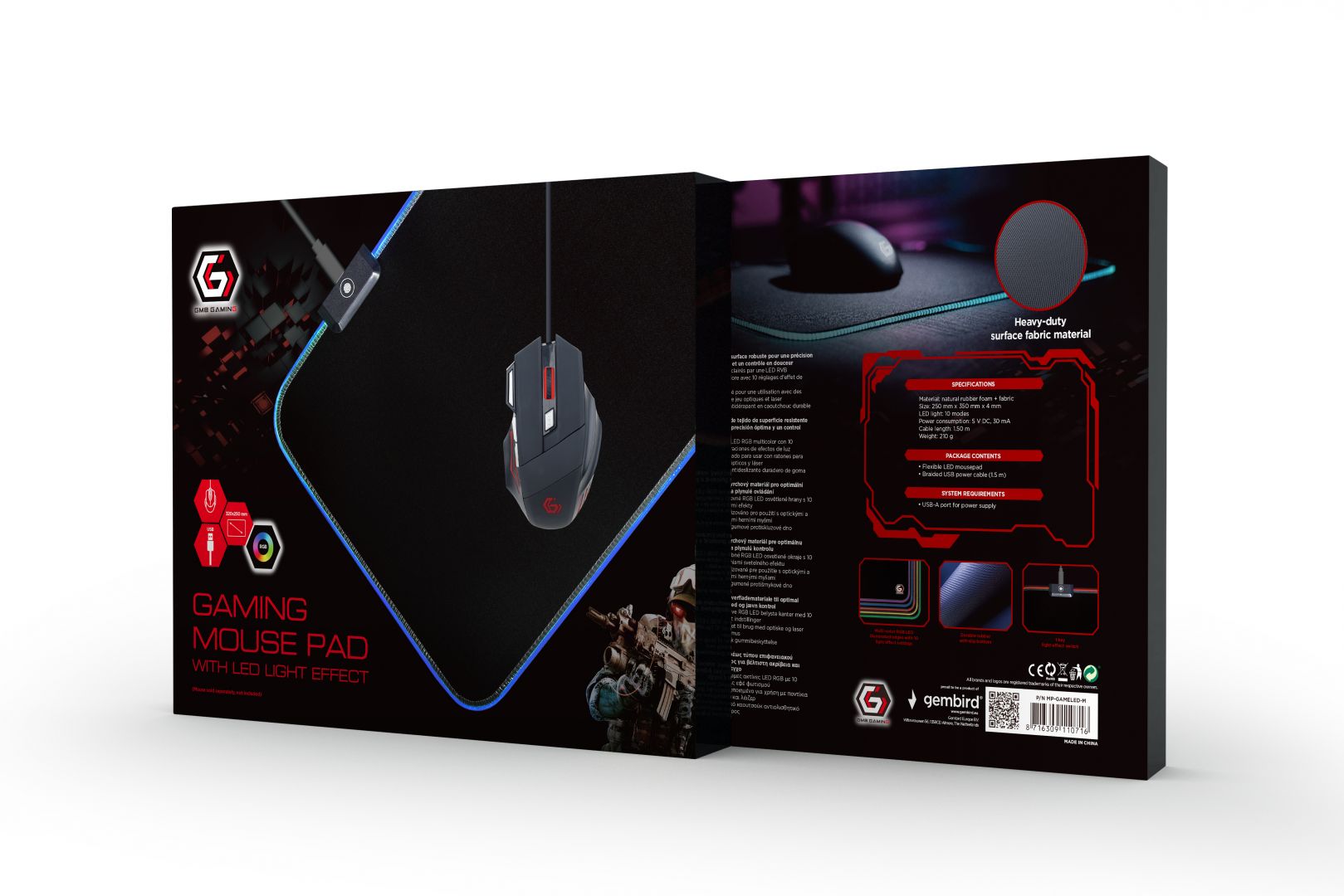 Gembird MP-GAMELED-M Gaming mouse pad with LED light effect M-size