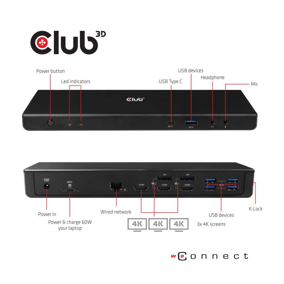 Club3D USB-C 3.2 Gen1 Universal Triple 4K Charging Dock