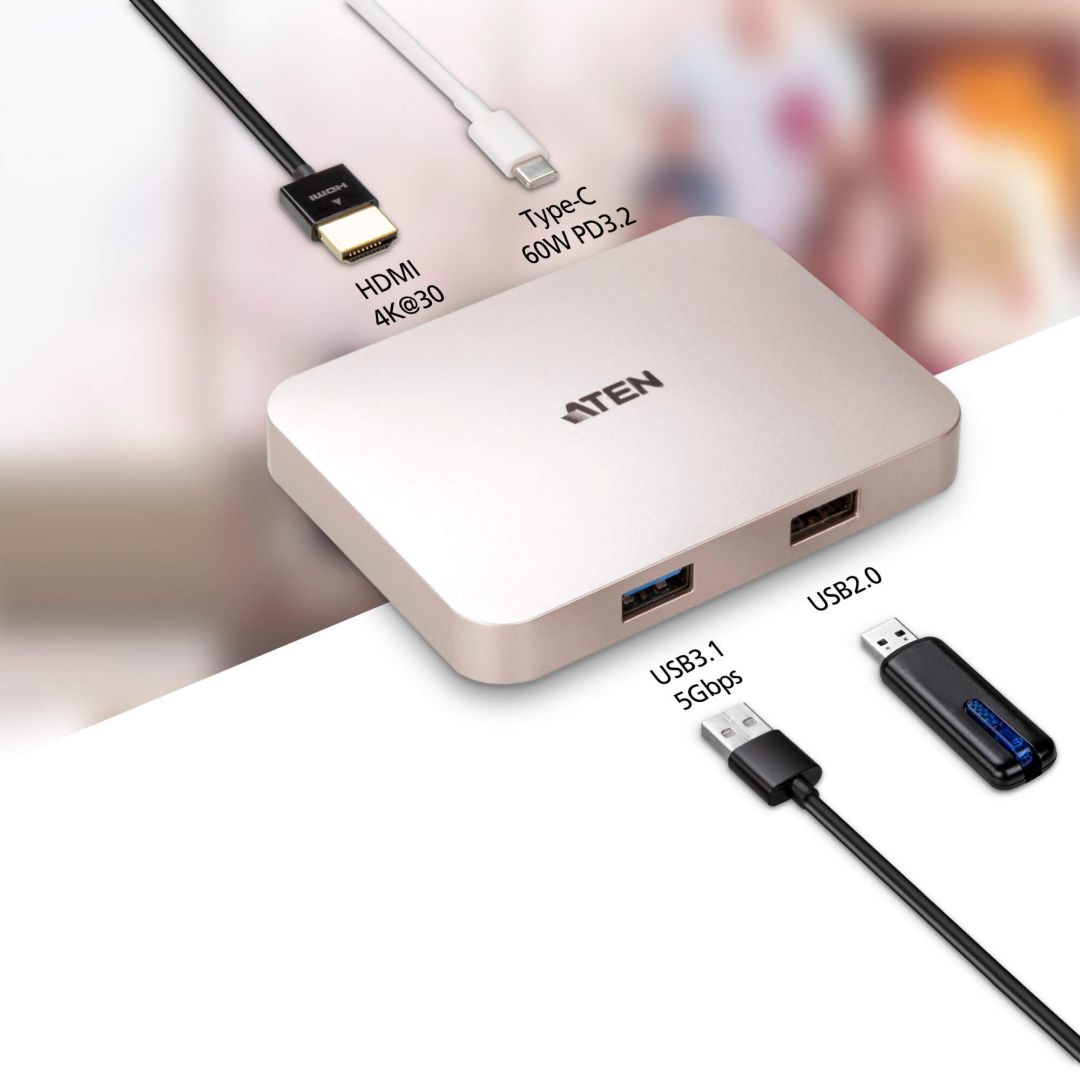 ATEN UH3235 USB-C 4K Ultra Mini Dock with Power Pass-through