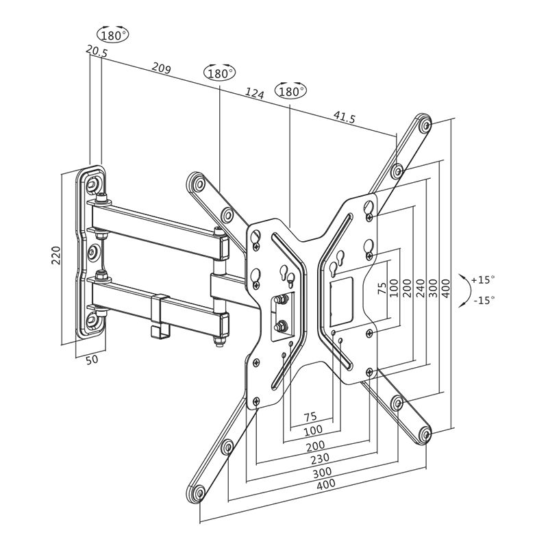 Logilink BP0016 TV wall mount, tilt -15/+15, swivel -90/90