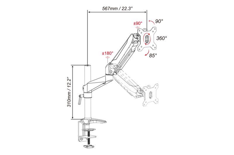 Digitus DA-90351 Universal Single Monitor Mount with gas spring and table fixture