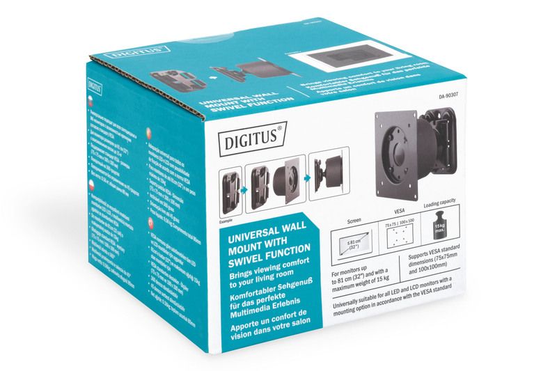 Digitus Monitor Arm, wall mount, 45° swivel, 360° Rotation