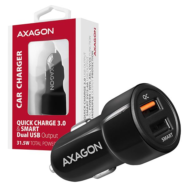 AXAGON PWC-QC5 QC3.0 + 2.4A Car Charger Black