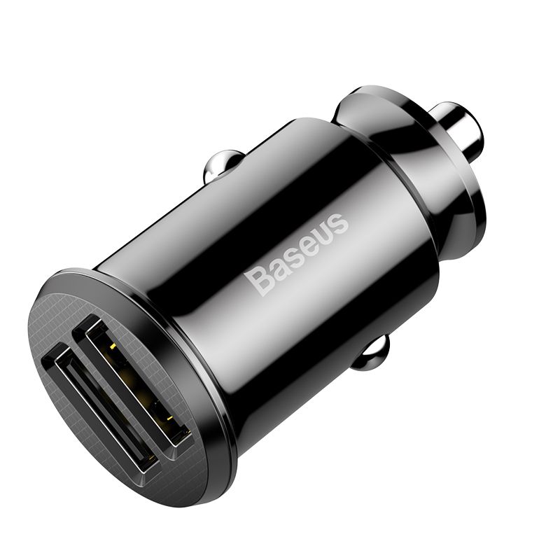 Baseus  Grain Car Charger Mini Universal Smart Car Charger Black