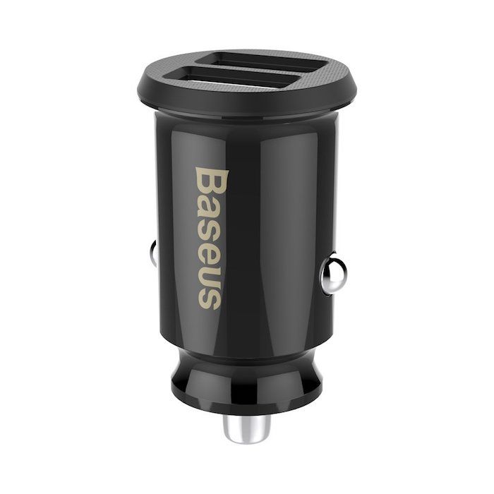 Baseus  Grain Car Charger Mini Universal Smart Car Charger Black