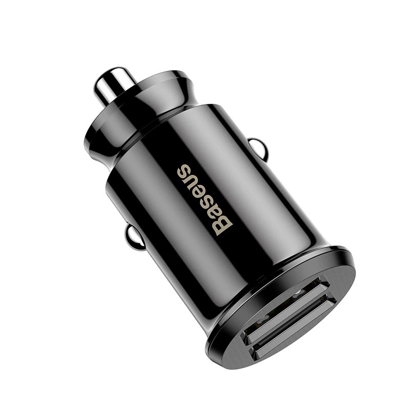 Baseus  Grain Car Charger Mini Universal Smart Car Charger Black