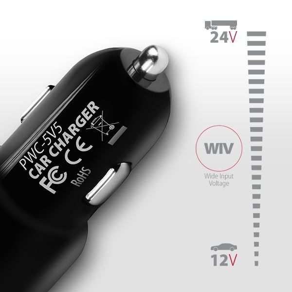 AXAGON PWC-5V5 2.4A + 2.4A Car Charger Black