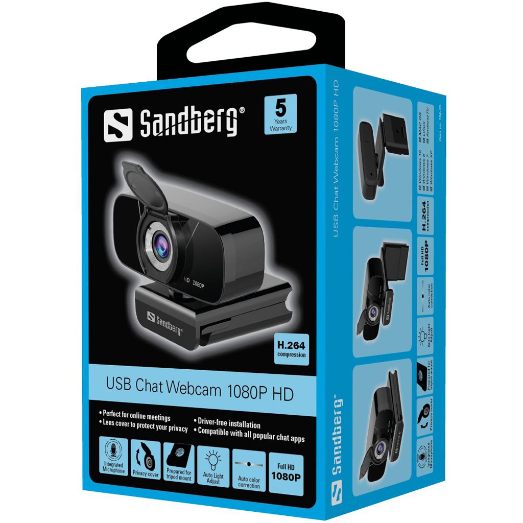 Sandberg USB Chat Webcam 1080P HD Black