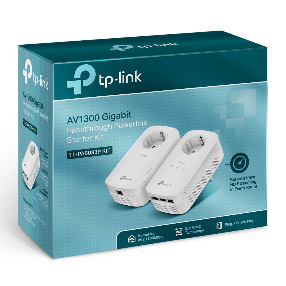 TP-Link TL-PA8033P KIT AV1300 3-Port Gigabit Passthrough Powerline Starter Kit