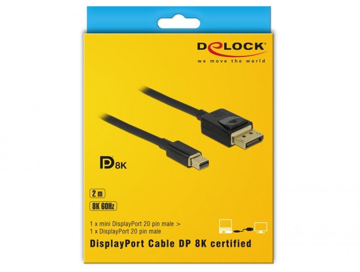 DeLock Mini DisplayPort to DisplayPort cable 8K 60 Hz 2m DP 8K certified