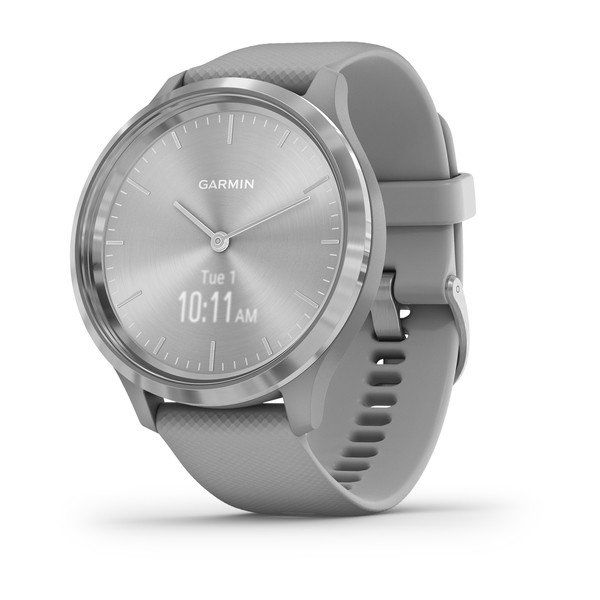 Garmin vívomove 3 Silver Stainless Steel Bezel with Powder Gray Case and Silicone Band