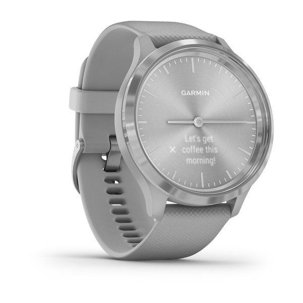 Garmin vívomove 3 Silver Stainless Steel Bezel with Powder Gray Case and Silicone Band