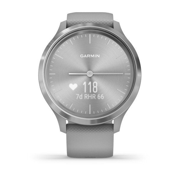 Garmin vívomove 3 Silver Stainless Steel Bezel with Powder Gray Case and Silicone Band