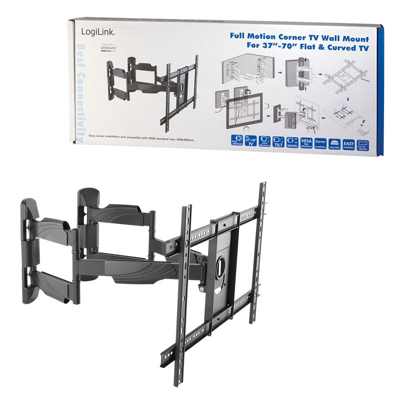 Logilink BP0047 TV wall corner mount, tilt -8/+5, swivel -90/90, level adjustment -5/+5