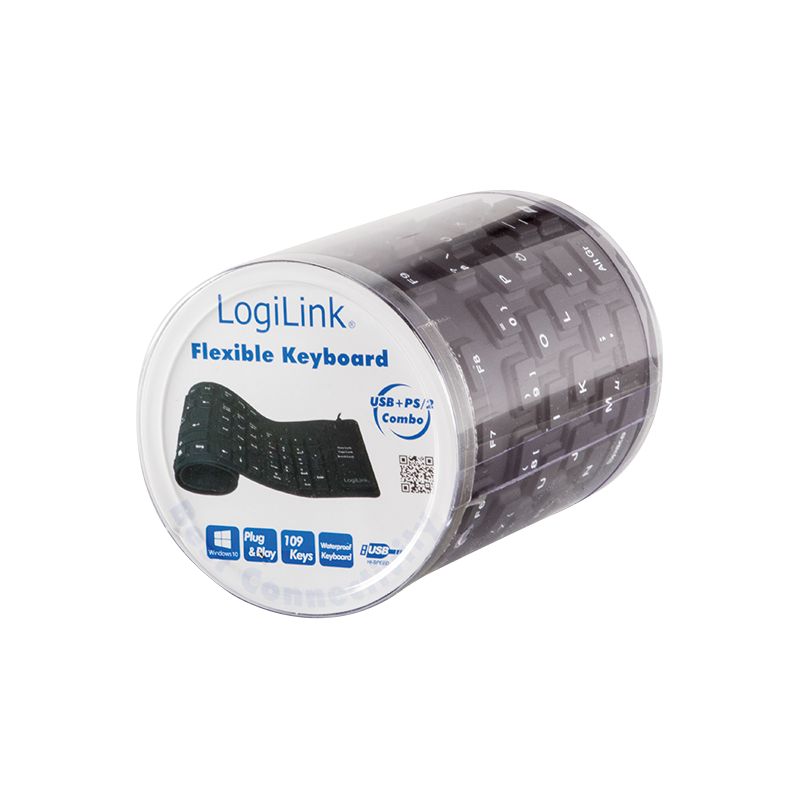 Logilink Flexible waterproof USB + PS/2 Keyboard Black